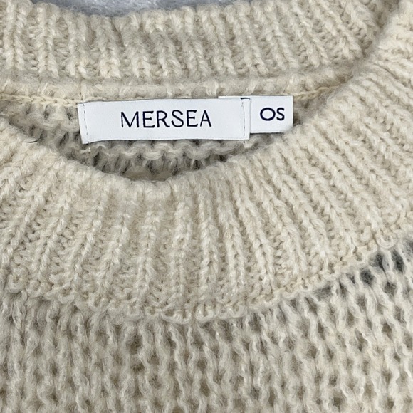 Mersea Womens Pisa Loose Knit Sweater OS Wool Blend Ivory‎ Pink Striped Coquette - Picture 2 of 8